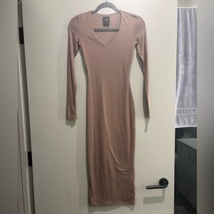 Naked Wardrobe Long Sleeve Tan Dress